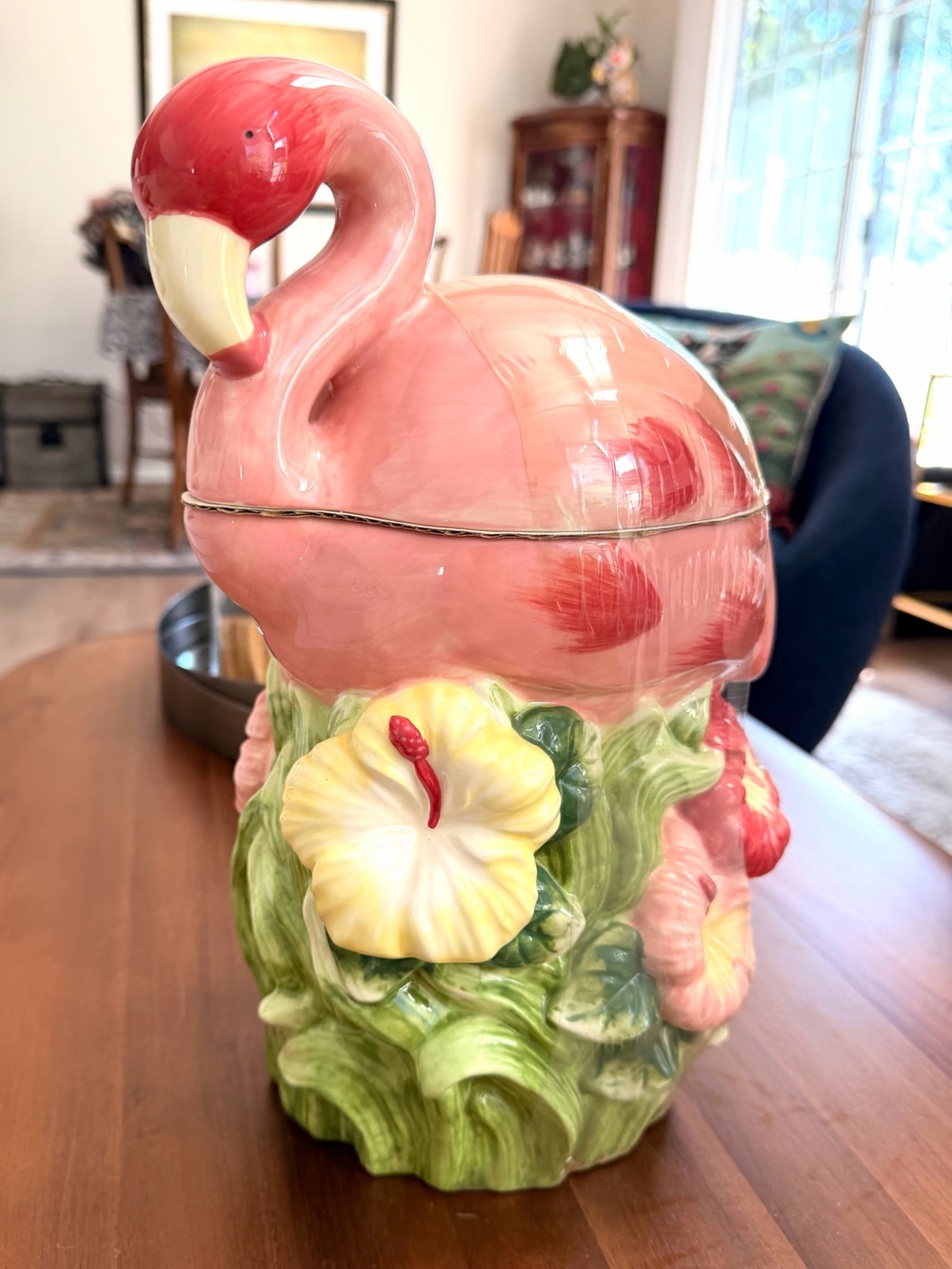 Target Home Pink Flamingo Ceramic Cookie Jar | Tropical Hibiscus Decor NWTB
